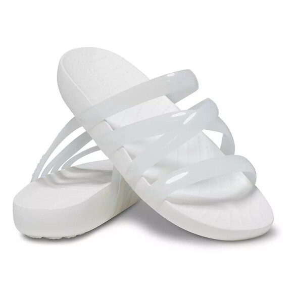 CROCS Women's Splash Glossy Strappy Sandals Size 8 White NEW Casual Beach - Picture 1 of 8